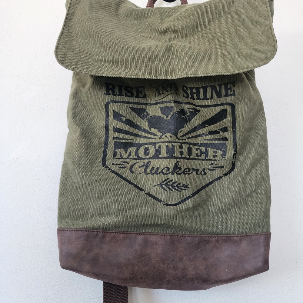 Authentic Pigment Backpack Rooster Farm Mother Clucker Backpack Olive Green